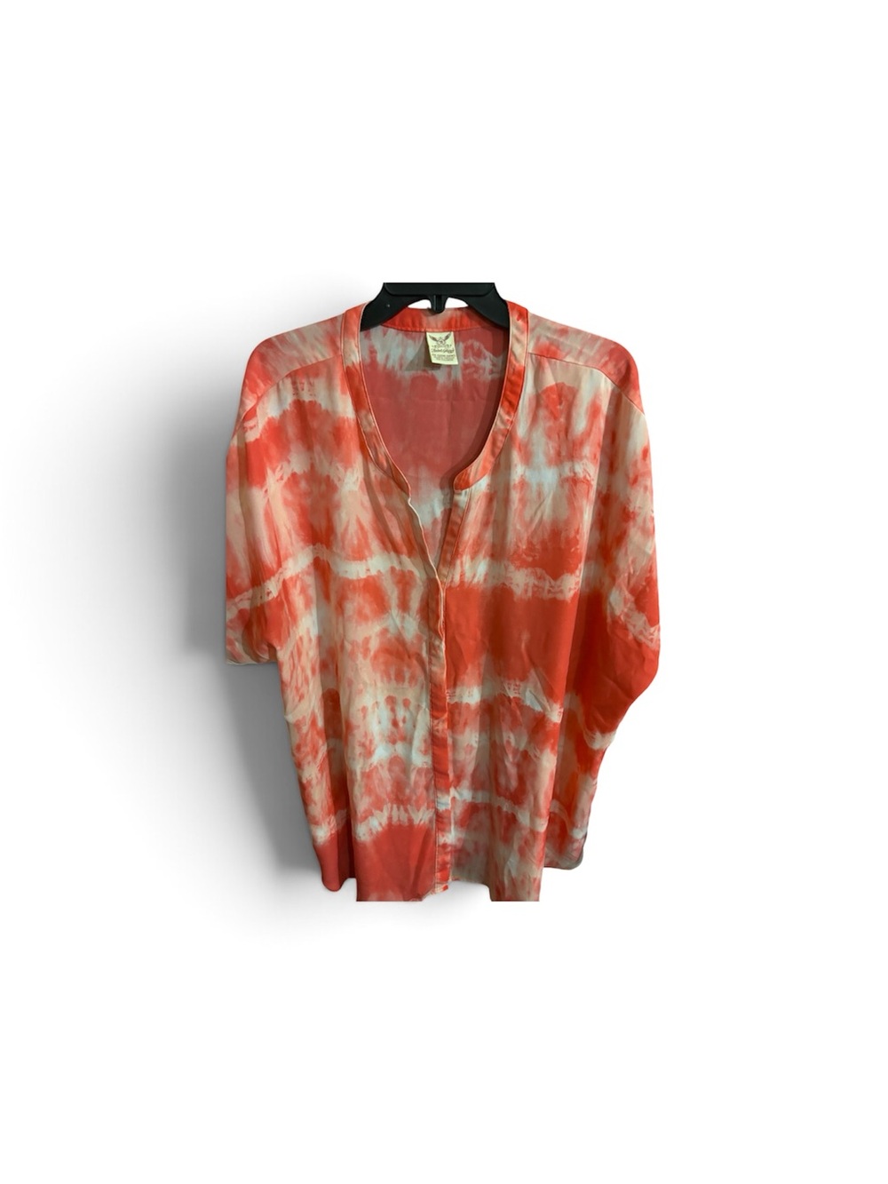 Faded Glory Coral and Cream Tie-Dye V-Neck Short Sleeve Tunic